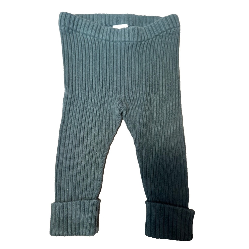 Hanna Andersson Teal Green Organic Cotton Blend Chunky‎ Cuff Leggings Sz 6-9 Mos
